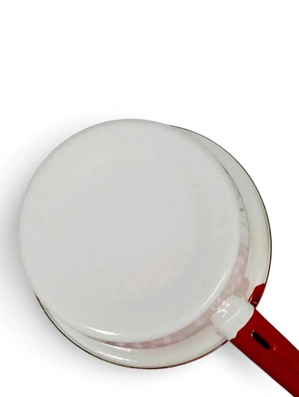 Vintage Red White Enamelware Saucepan Cookware Farmhouse Kitchen Collectible